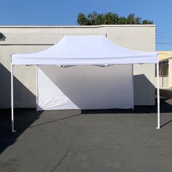$145 (New) Heavy Duty 10x15 FT Canopy with (1 Sidewall) EZ PopUp Party Tent w/ Carry Bag (White, Black) 