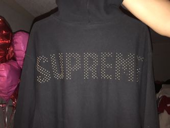 Black Supreme Rhinestone Pullover hoodie ( size: Large )