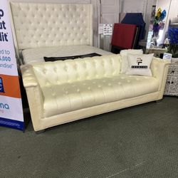 PEARL WHITE long SOFA - SHOWROOM SAMPLE