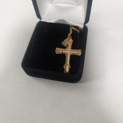 14k 2tone Cross Pendant 