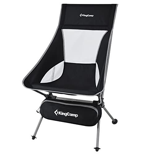 KingCamp Extra Wide Lightweight High Back Camping Chair Compact Folding Chair with Headrest & Side Pocket & Carry