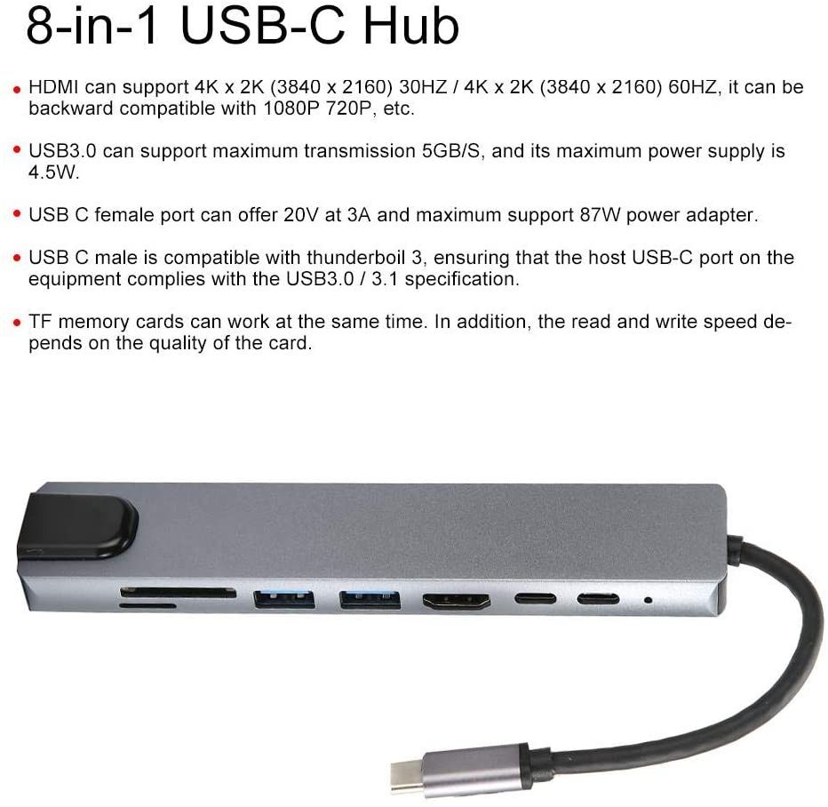 8-in-1 USB-C to Type-C USB 3.0 4K Video Adapter RJ45 Adapter HUB Multi-Function For PC and Mac