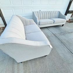 Free Delivery ✅️ Modern Tufted Light Ivory Grey Couch Sofa With Loveseat Sofa 2pc. Clean Condition 