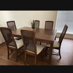 Elegant Midcentury Vintage Dining Set Table + 6 Cane Back Chairs