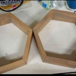 Two Wooden Hexagon Shelves