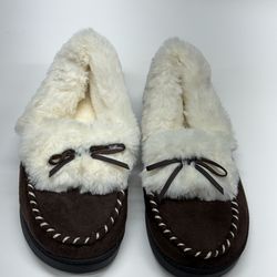 RockDove Womens Slippers Moccasin Faux Fur Brown Size 5 6 Cozy