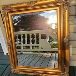Gorgeous Gold Color Mirror - Antique?? Approximately 37 1/2" x 31 1/4"