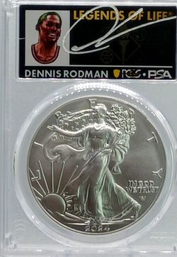2024 $1 Silver Eagle PCGS MS70 First Strike Signed By Dennis Rodman #705