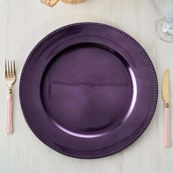 Acrylic Charger Plates 13" Round Purple Beaded Rim - Dinner Charger Tabletop Decor