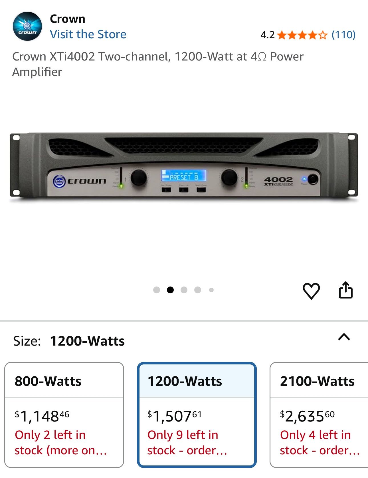 Crown Xti 4002 2 Channel 1200 Watt Amplifier