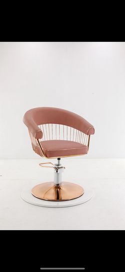 VINTAGE PINK BARBER SALON CHAIR HYDRAULIC,ROUND,GOLD COLOR