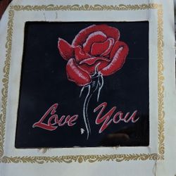 1980s Carnival 6x 6 Glass Painted Rose Love You