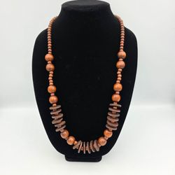 Wood Beaded Necklace Natural Wood 14.5"   Nature Boho Hippie African Beads