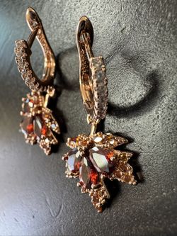 585 14K RG Stamped Rose Gold Autumn Glow Garnet Orange Dangle Stud Earrings