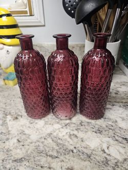 Set of 3 Purple Glass Bud Vases