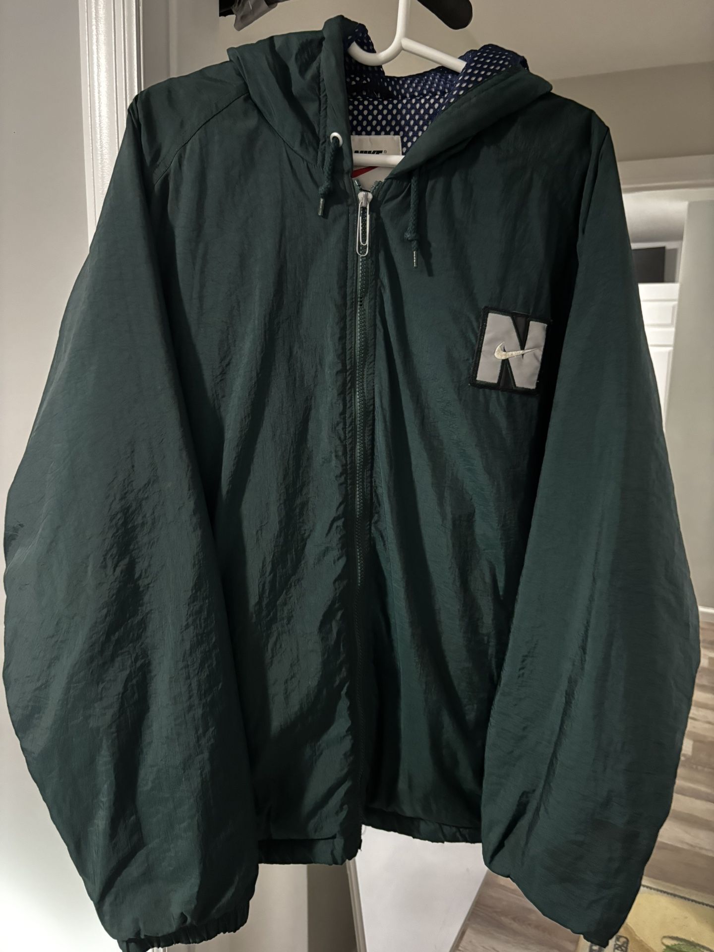 Nike Men’s Full Zip Hoodie Jacket XL Green Quilted 90s Vintage Big Swoosh