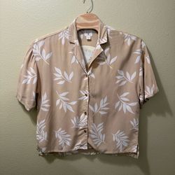 Women’s Large Billabong Old Skool Beachside Beige Tan Floral Hawaiian Shirt