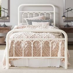 14 Inches Twin Size Metal Platform Bed Frame with Victorian Style Curved Iron-Art Headboard/Footboard, Metal Slats Support, Easy Assembly, Under Bed S