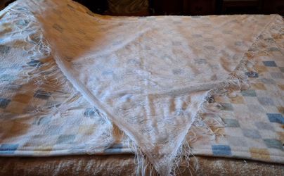 White Lace Fringed Shawl or Wrap