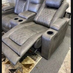 Gray Leather Power Reclining Living Room Set 👉 Sofa & Loveseat 💥💥💥 Brand New 💯 Great Financing Options 👍 Delivery Available ✅