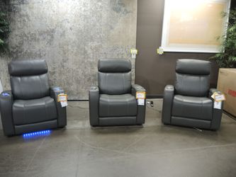 Moto Motion Diana Gray Leather Dual Power Home Theater Recliner w/ LED Light