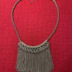 Diamond & Silver Chain Necklace, 22” Chain With 12 Diamonds 