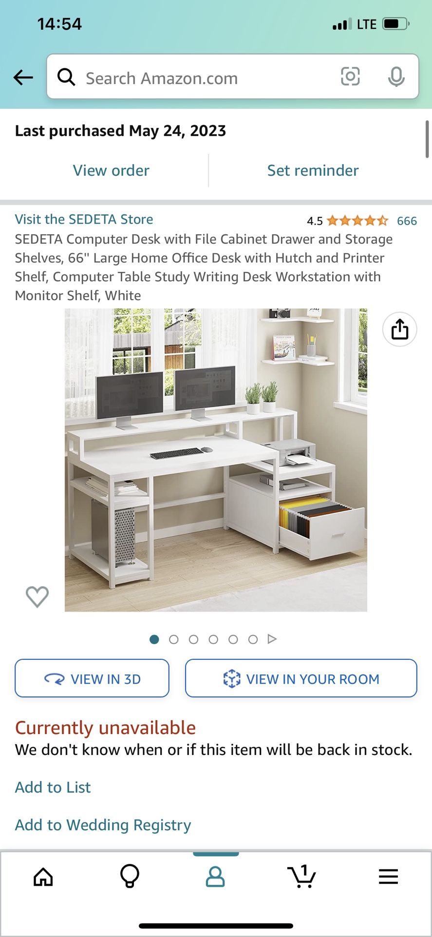 White cabinet desk with drawer + printer section