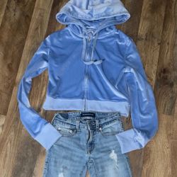Aeropostale denim & Baby blue cropped full zip