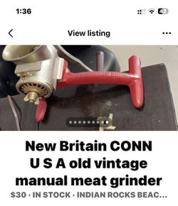 New Britain CONN USA old vintage manual meat grinder 