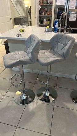 Set of 4 Gray Velvet Adjustable Bar Stools