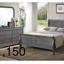 Modern Gray Queen Size  Complete Bedroom Set. Mattress sold separately 