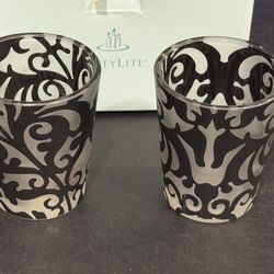 Partylite Couture Votive Holder Pair Retired P9685 & Box (6) Nature’s Garden Votive Candles V06320 NOS NIB 