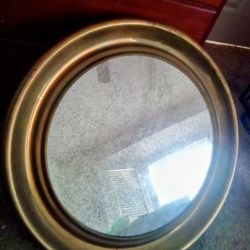 Large Round Antique/VTG Brass Wall Mirror 