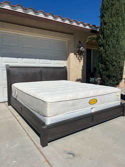 Modern industrial steel king sleigh bed W/ beautyrest mattress