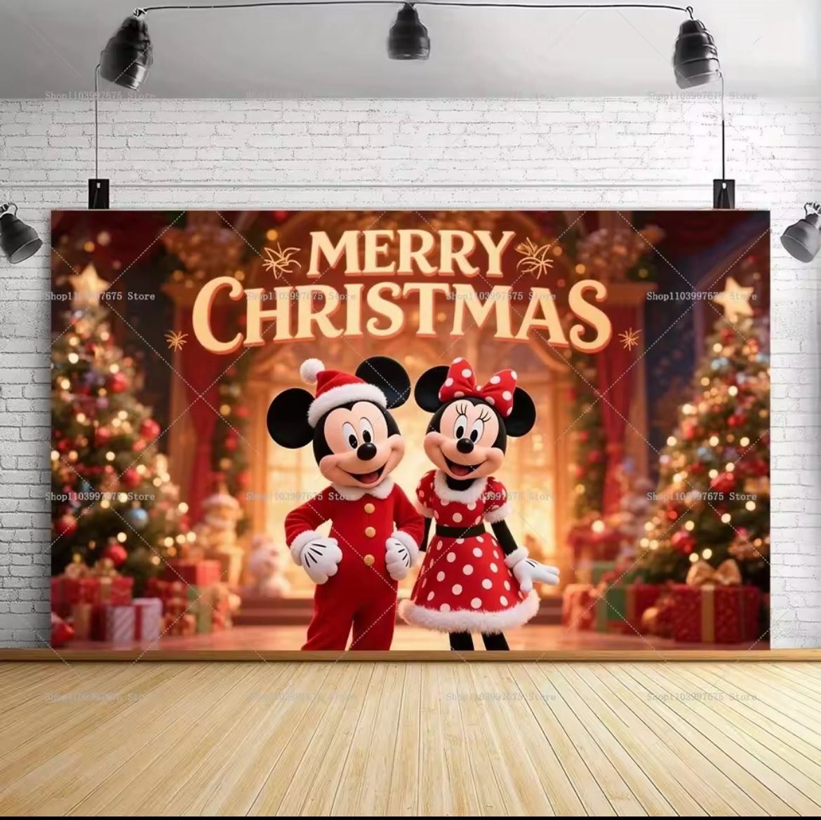 Christmas Backdrop Mikey And Minnie Vinyl 