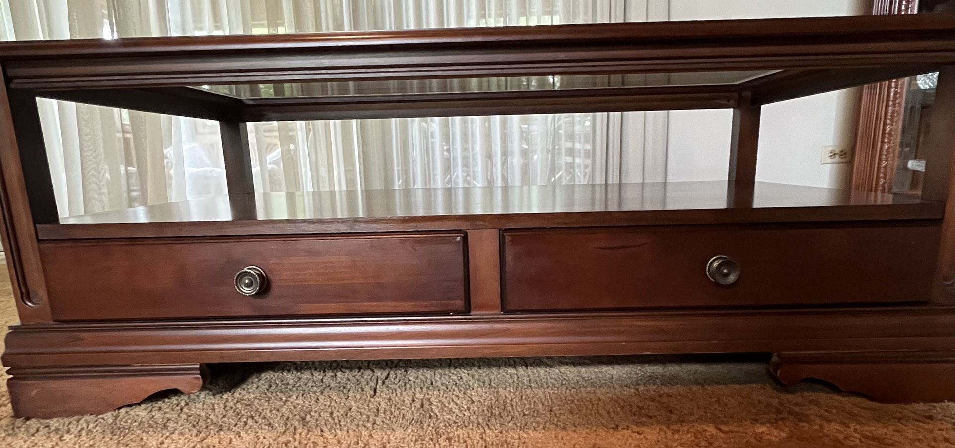 Coffee Table Solid Wood -Beveled Glass Top