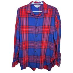 Old Navy Blue Purple Red Plaid Flannel Button Down Boyfriend Shirt