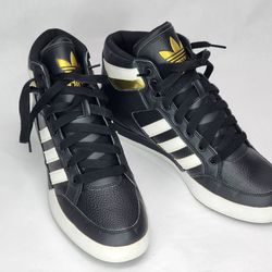 Adidas Hard Court Hi Leather Athletic Sneakers Black White Gold  Size 9
