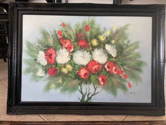 Vintage large 36 x 24 floral painting framed