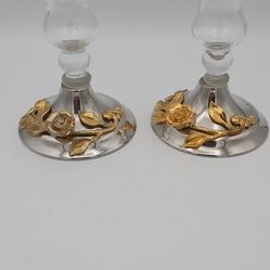 Vintage Gold & Silver Toned Candlestick Holders 