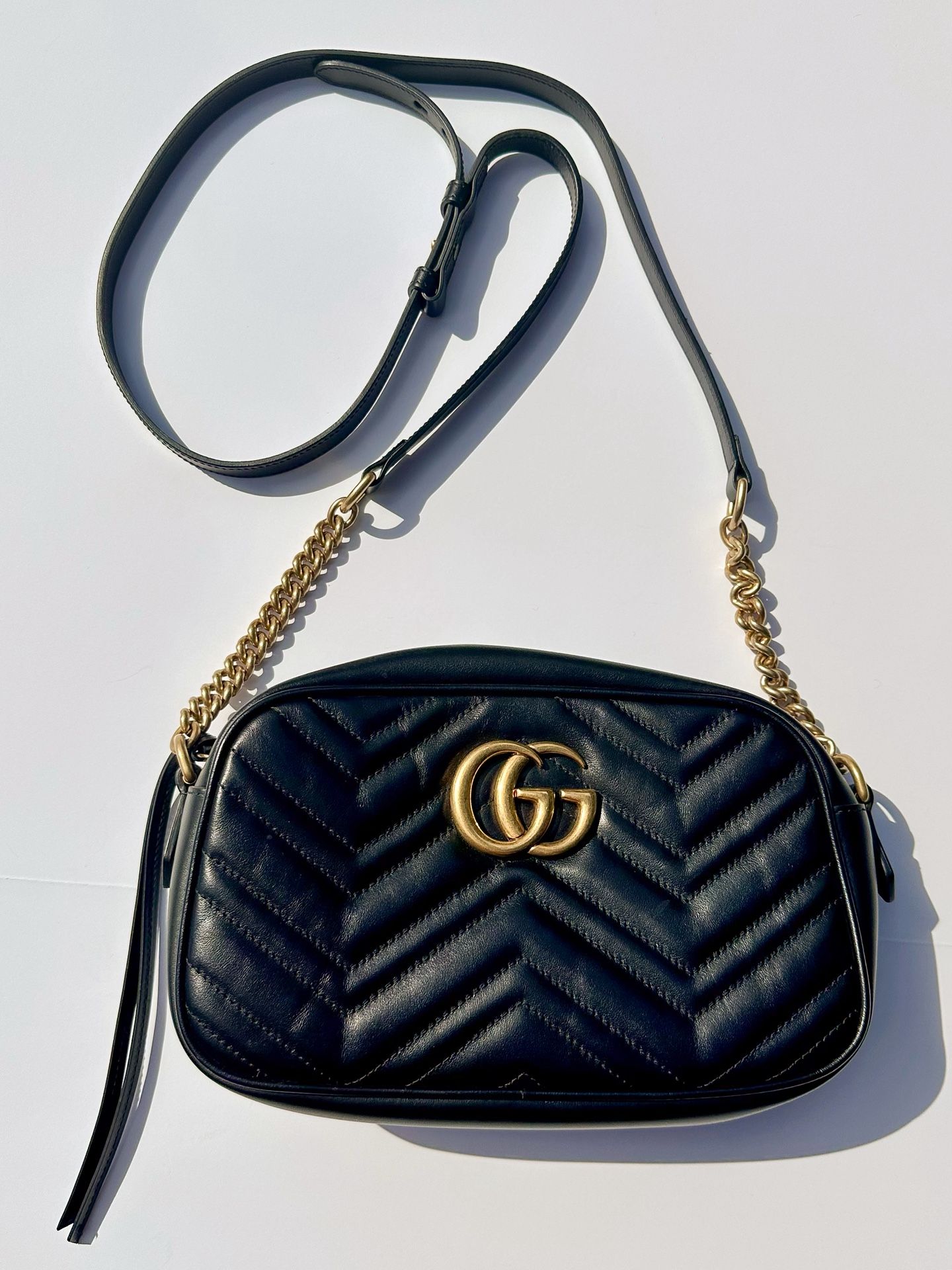 Gucci GG Marmont Matelassé Camera Bag – Black Leather