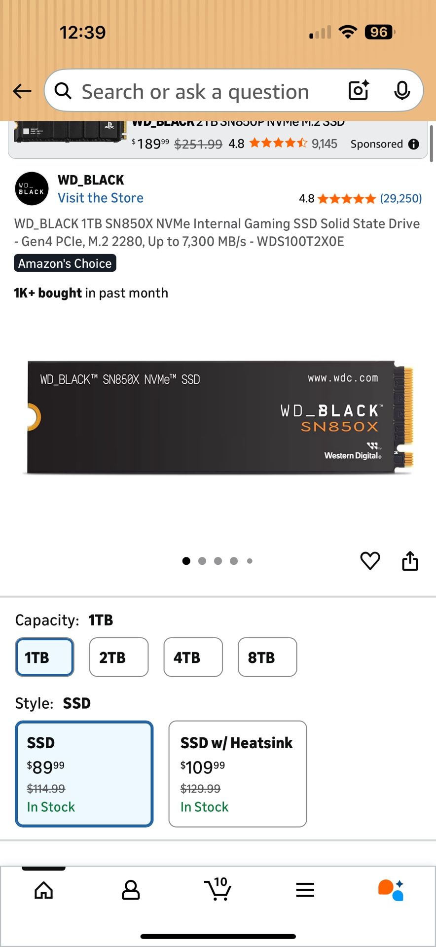 WD_BLACK 1TB SN850X NVMe Internal Gaming SSD Solid State Drive - Gen4 PCle, M.2 2280, Up to 7,300 MB/s - WDS100T2X0E