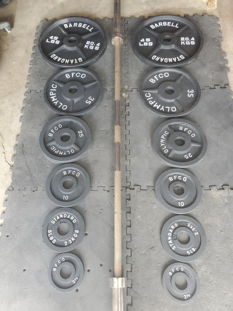 Complete Olympic Weight Set(45lb Bar 2x45lbs 2x35lbs 2x25lbs 2x10lbs 2x5lbs 2x2½)290lb with the Bar 