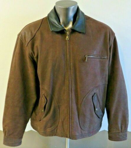 St john's bay leather coat St Johns Bay Black Leather Jacket Zip Up Collared and Insulated Men Size XL Full Zip Lined Biker Bomber Vintage