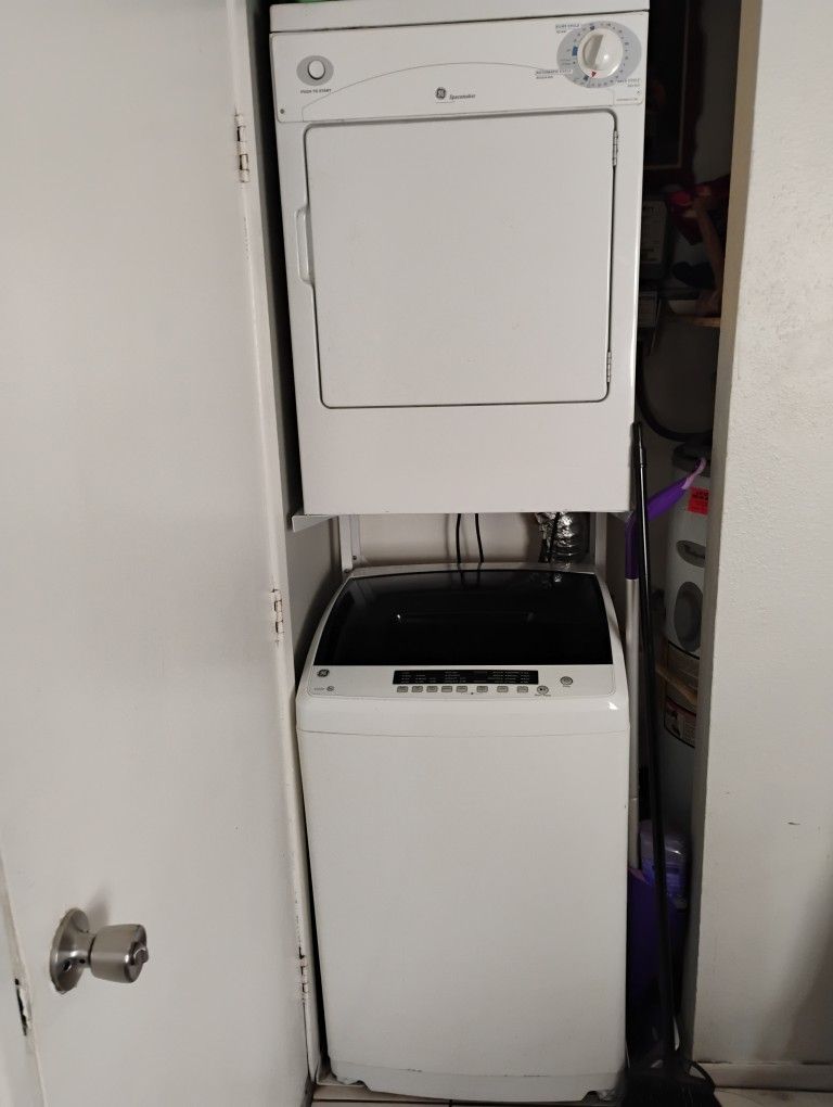GE 8 Cycle Top Load Washer Space Saver Dryer With Stacking Stand