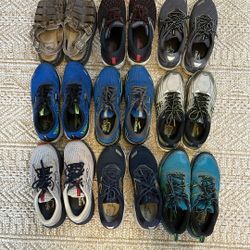 Brooks Men"s Size 10 Shoe Lot  (8 Pairs). + One Pair Of Dr. Martin Sandals.
