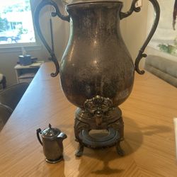 Antique Silver-Plated Coffee Urn / Samovar + Matching Mini Pot