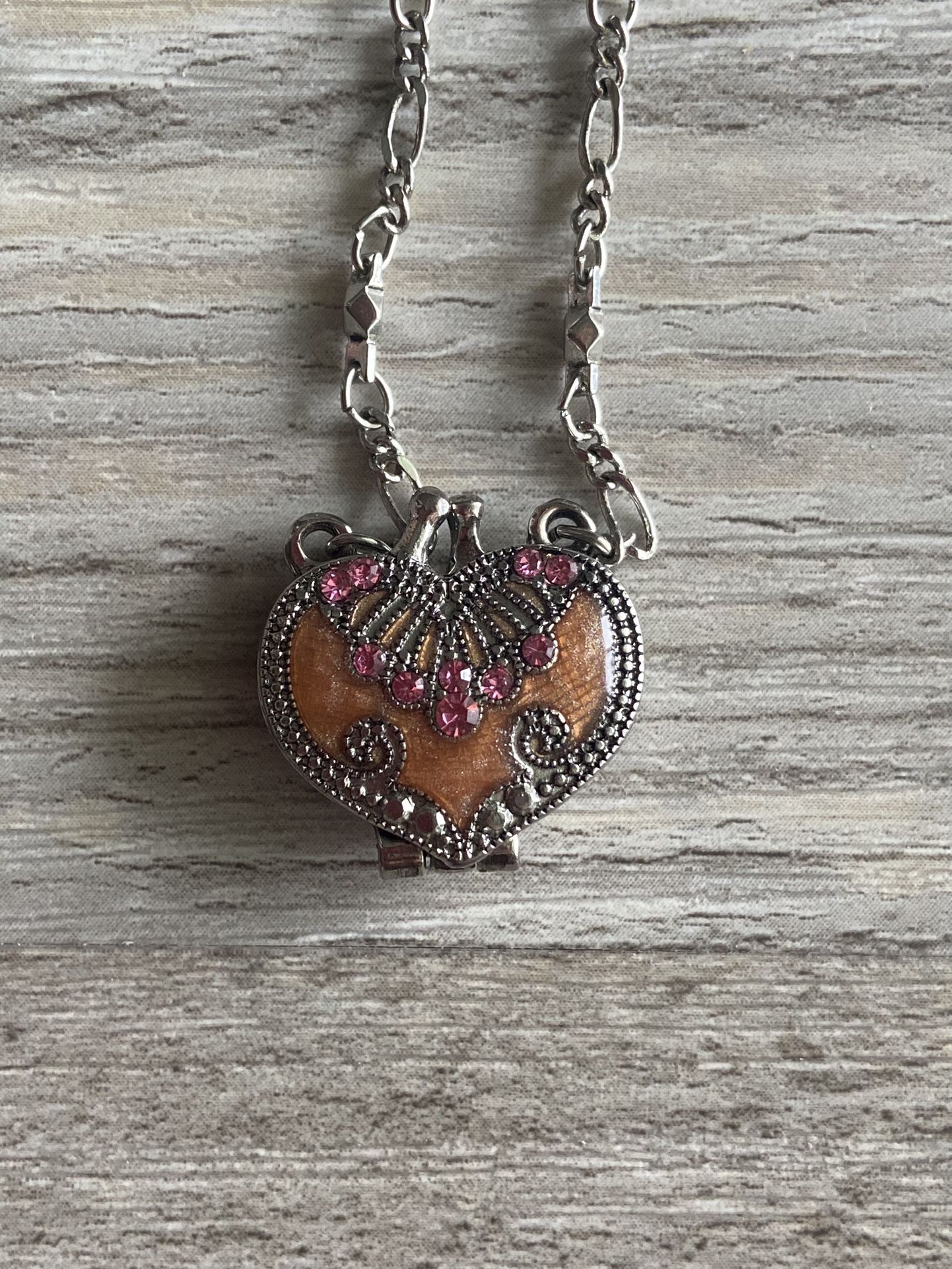 Vintage VCLM Pendant Rhinestones Bling Pink Enamel Silver Tone Magnet Locket