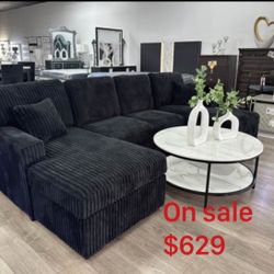 ✅on Sale No Tax $629 3-pc Convertible Sectional Black Corduroy 