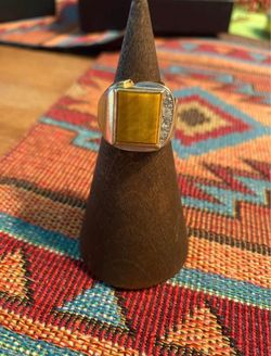 Men’s Vintage 18K Gold Electroplate Tigereye Ring, Size 8 3/4